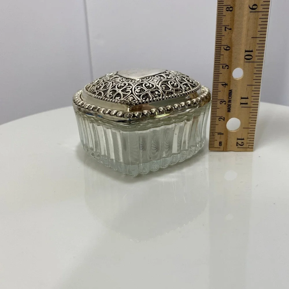 International Silver Co Heart Jewelry Box Ring Holder Set Silverplated Victorian